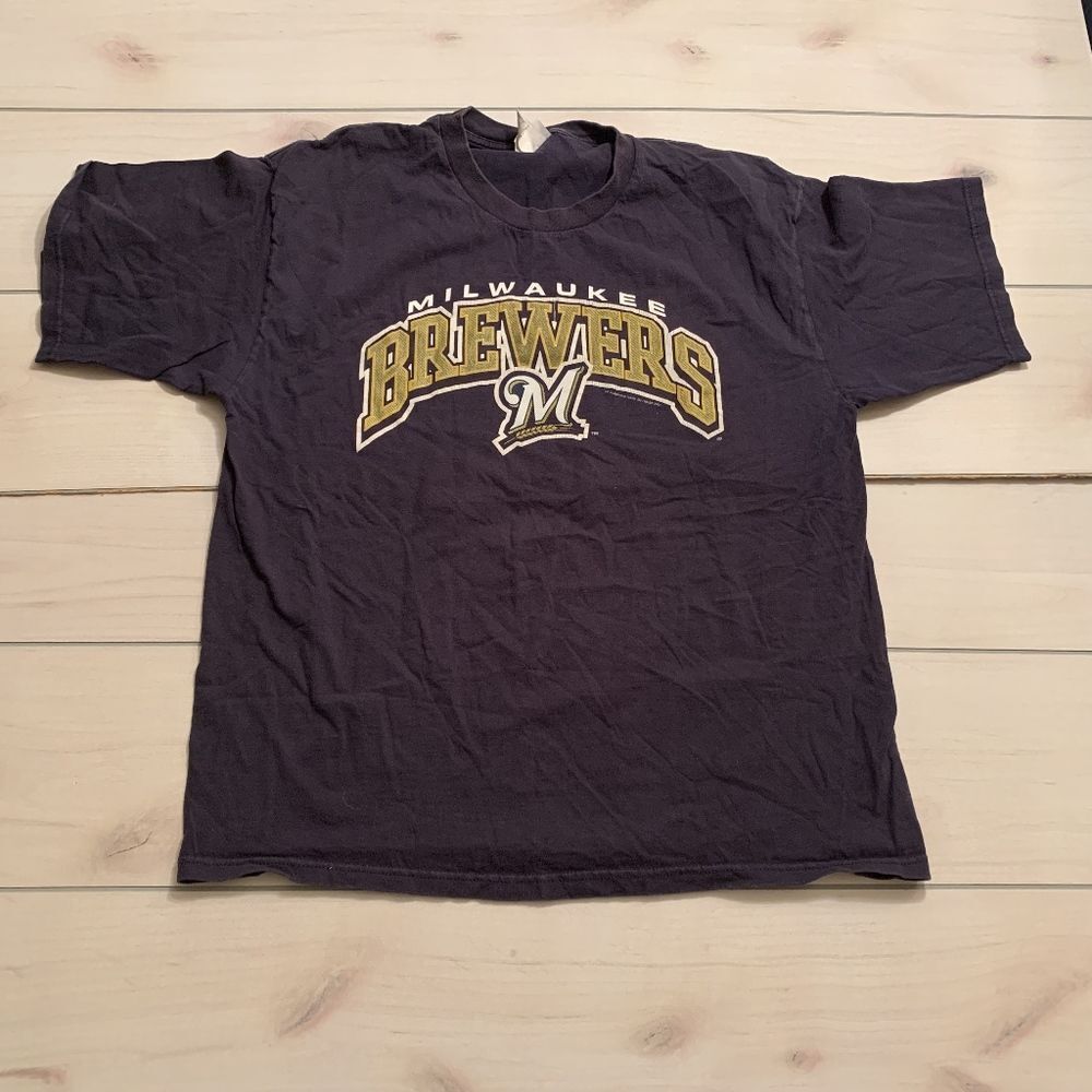 mens XL Milwaukee Brewers t-shirt navy - Picture 1 of 5